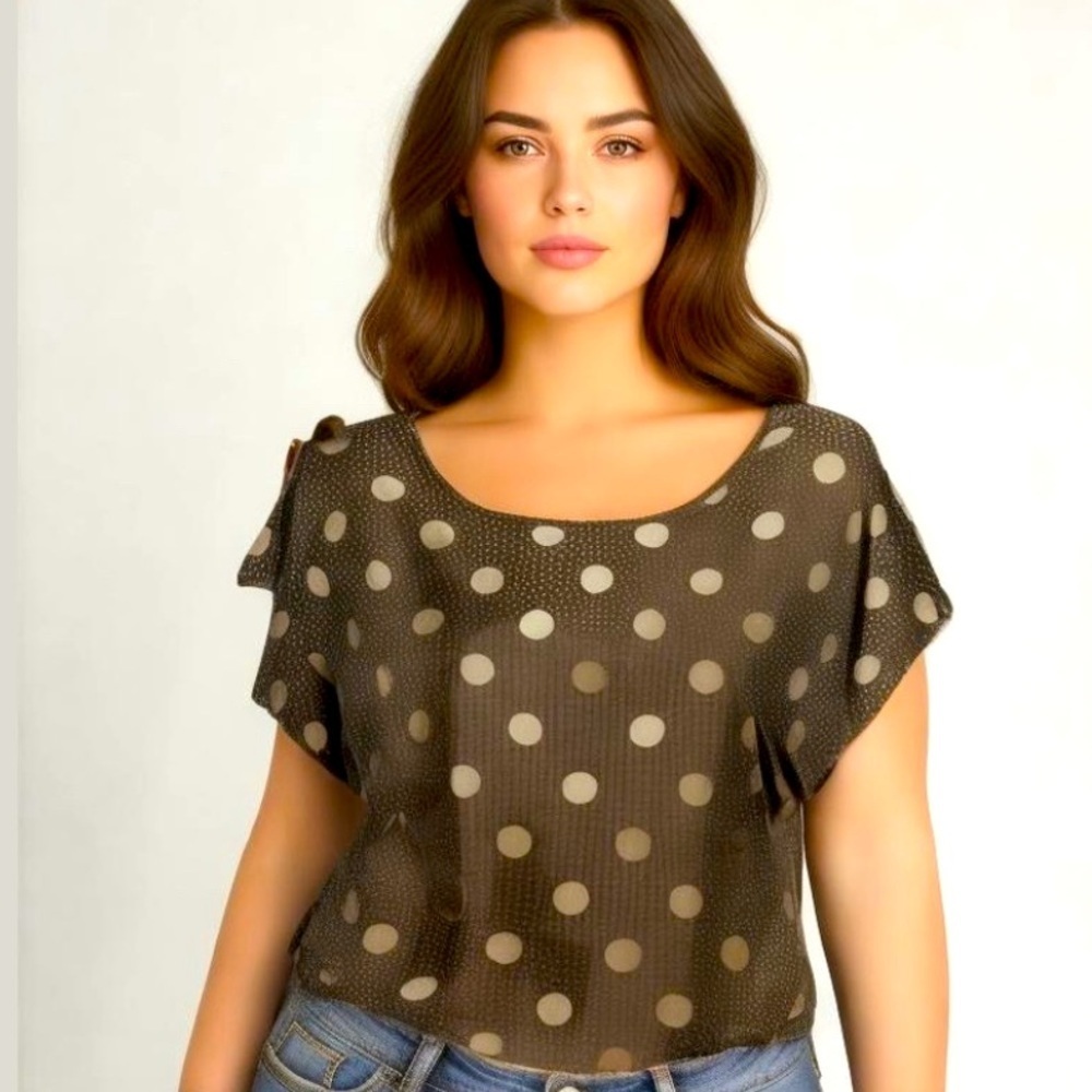 Orare Iridescent Polka Dot  Black Silver Vintage Pullover Blouse Size 14